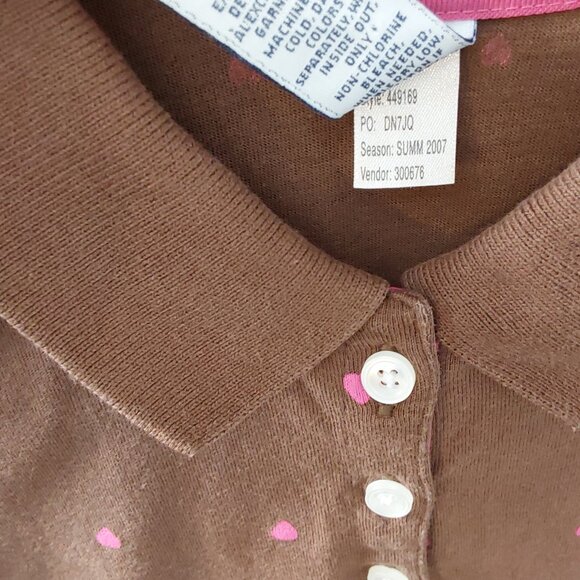 Vintage GAP Brown Polo Top Pink Heart Print Girls Size Large - Picture 3 of 8